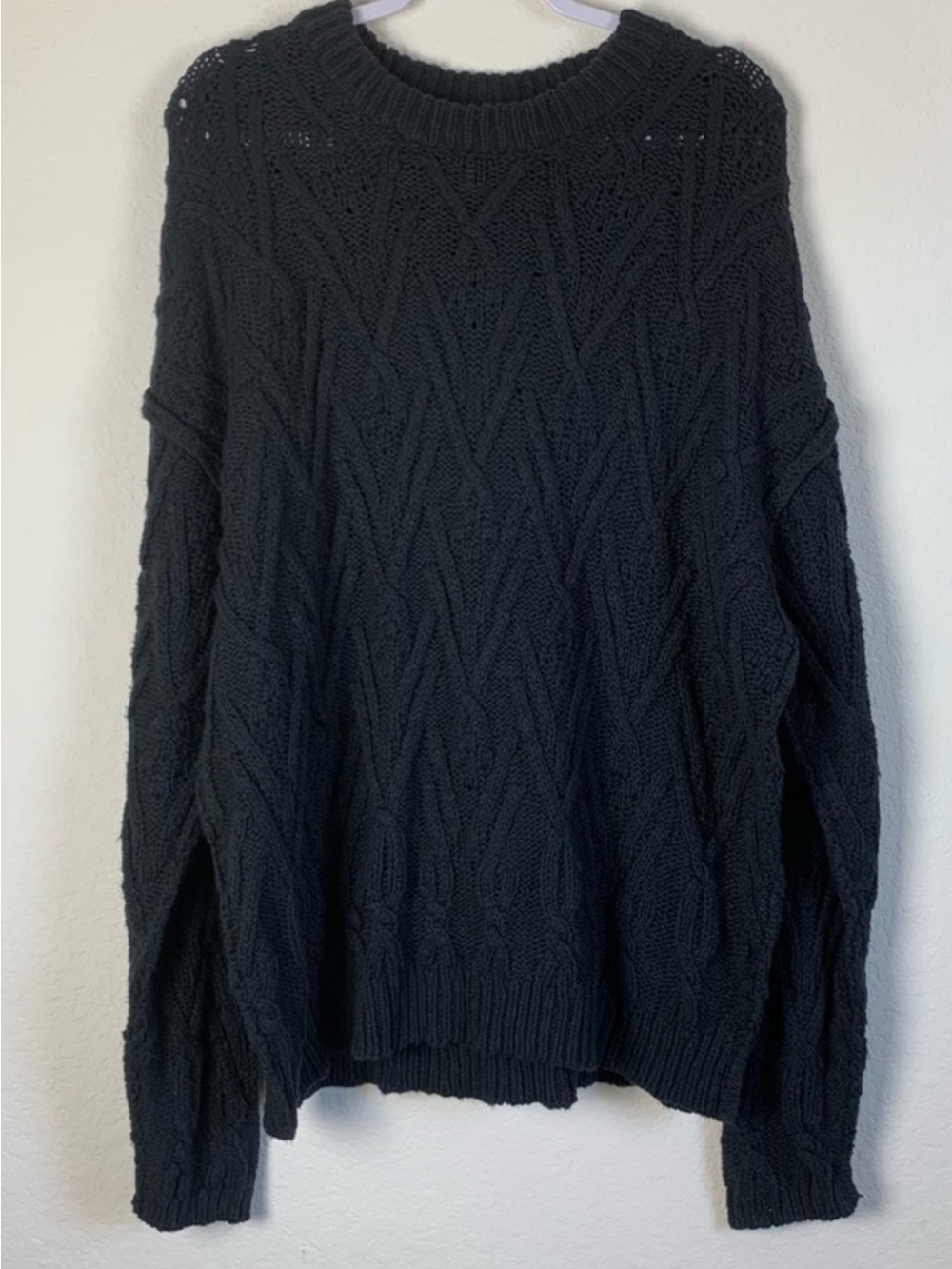 Free People Black Cable Knit Oversized Sweater